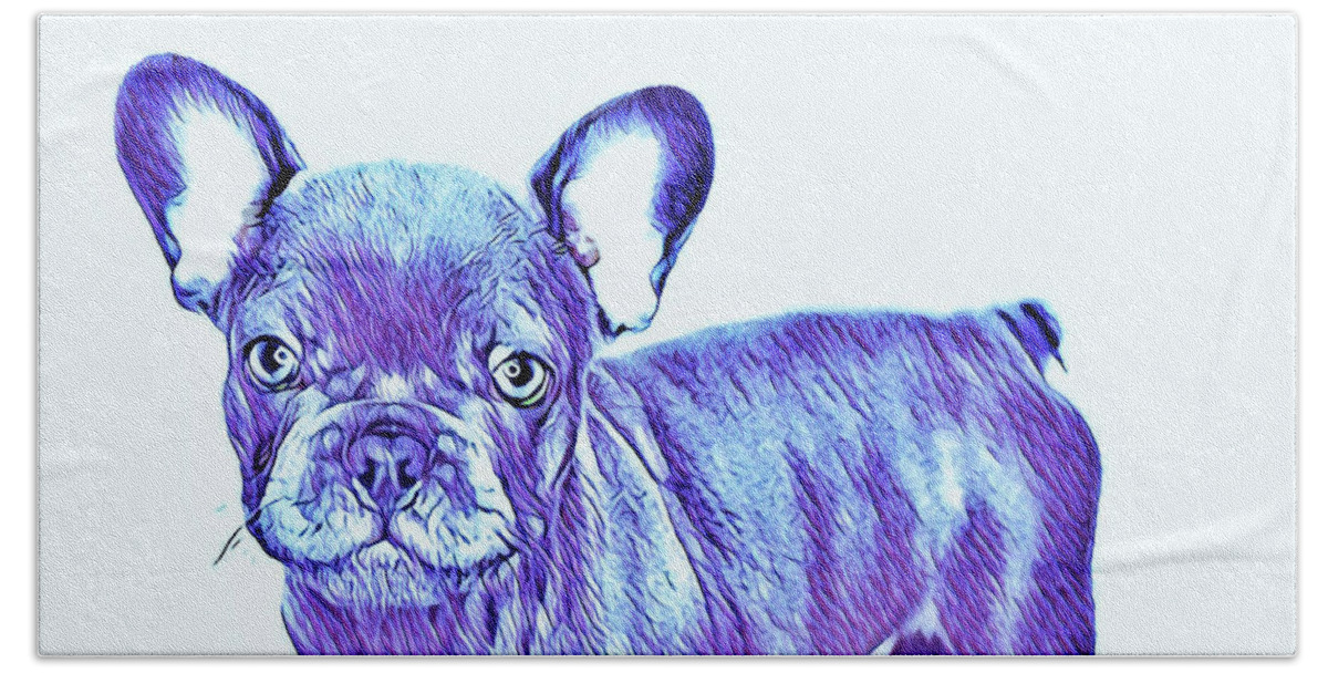 Blue French Bulldog. Frenchie. Dog. Pets. Animals. Bath Towel featuring the digital art Da Ba Dee by Denise Railey