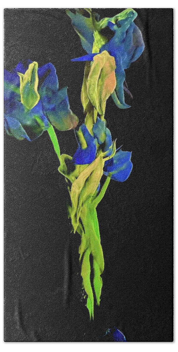 Abstract Bath Towel featuring the painting Daddy Loved Irises by Tommy McDonell