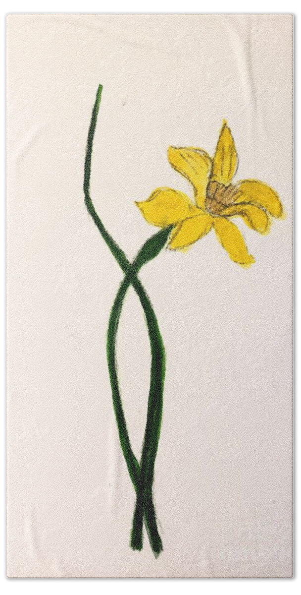 Yellow Flower Bath Towel featuring the painting Daffodil by Margaret Welsh Willowsilk
