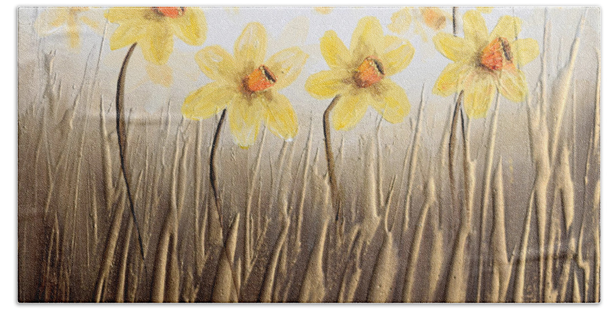 Daffodils Hand Towel featuring the painting Daffodils by Amanda Dagg