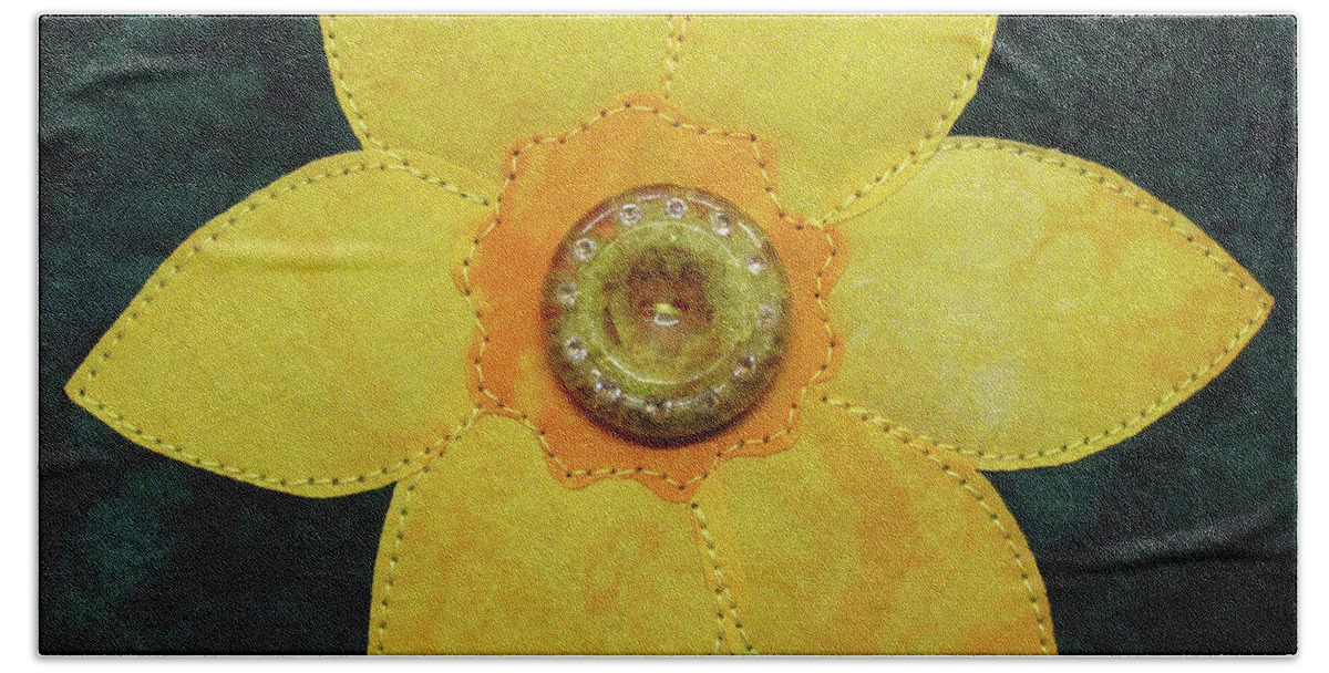 Daffodil Bath Towel featuring the tapestry - textile Daffy O'Dilly by Pam Geisel