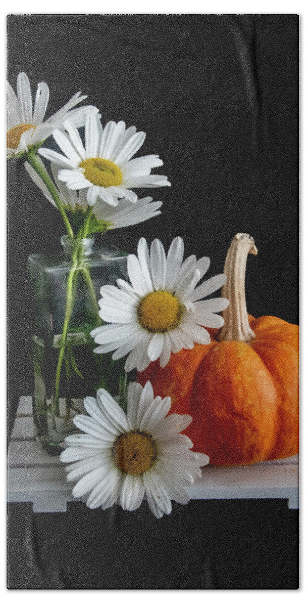 Flowers Hand Towel featuring the photograph Daisies and Pumpkin by Cathy Kovarik