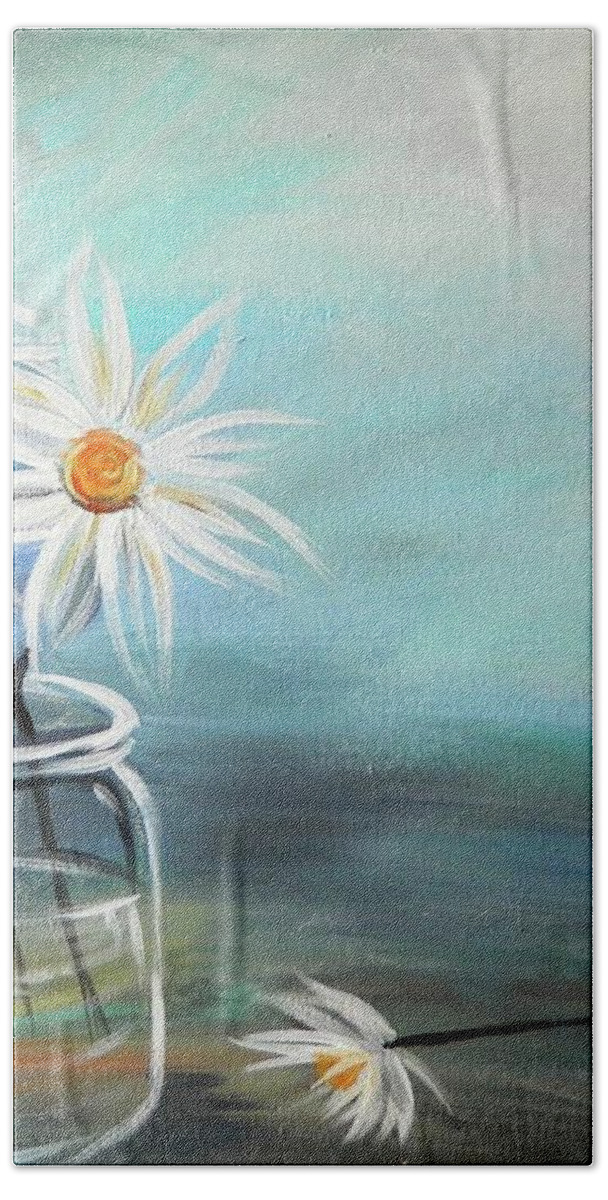 Daisy Bath Towel featuring the painting Daisy Bouquet by Karen Mesaros