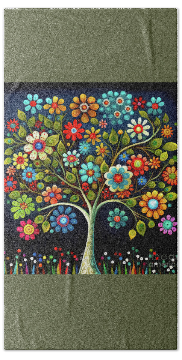 Tree Of Life Bath Towel featuring the painting Daisy Tree Of Life by Tina LeCour