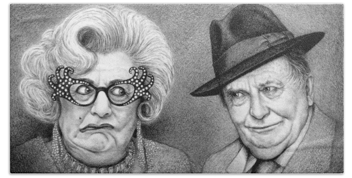 Actor Hand Towel featuring the drawing Dame Edna and Barry Humphries by Michael Lightsey