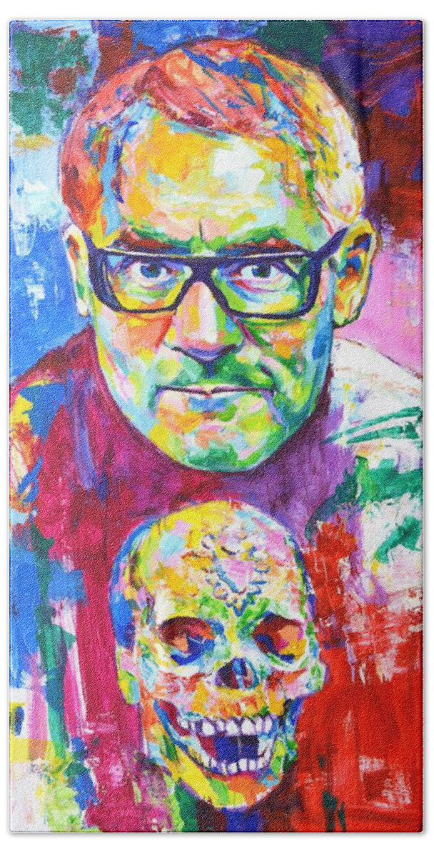 Damien Stephen Hirst Bath Towel featuring the painting Damien Stephen Hirst by Iryna Kastsova