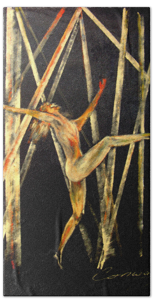 Female Hand Towel featuring the painting Dancer in Light by Tom Conway