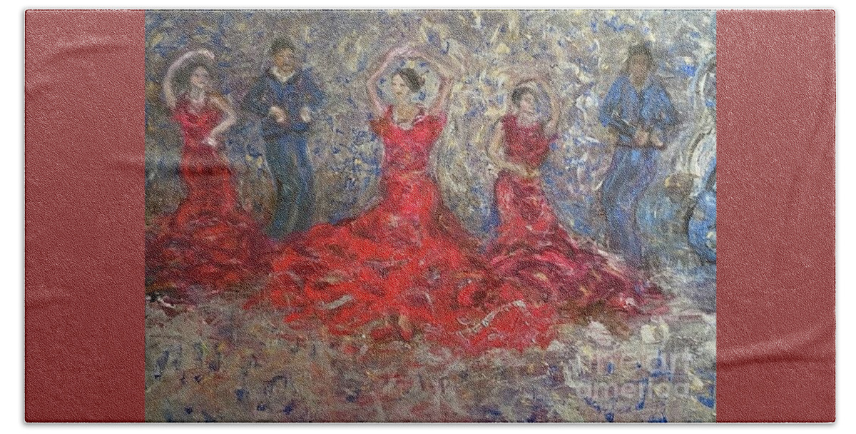 Dancers Hand Towel featuring the painting Dancers by Fereshteh Stoecklein