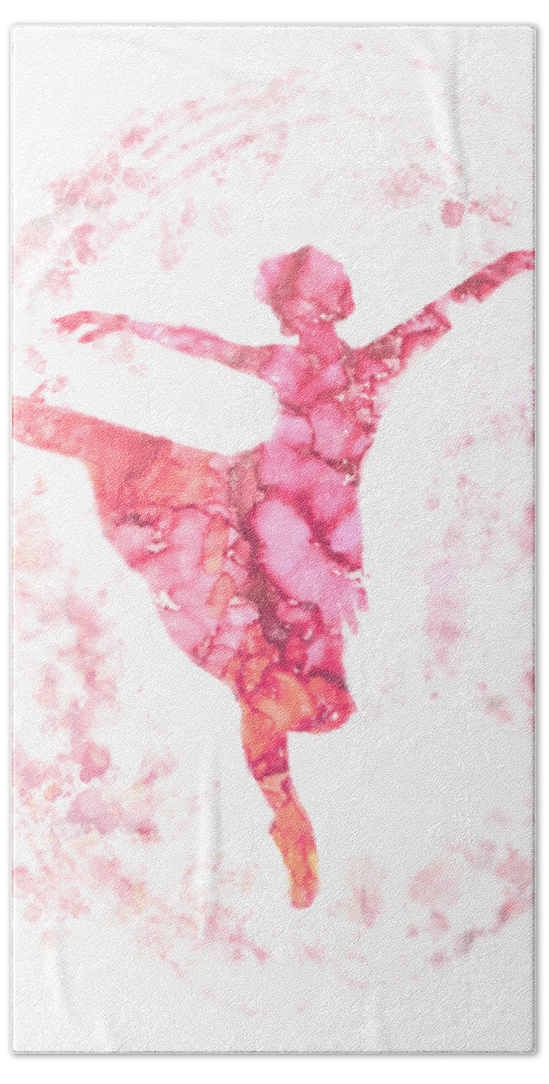  Hand Towel featuring the mixed media Dancing Ballerina in Pink. by Eileen Backman