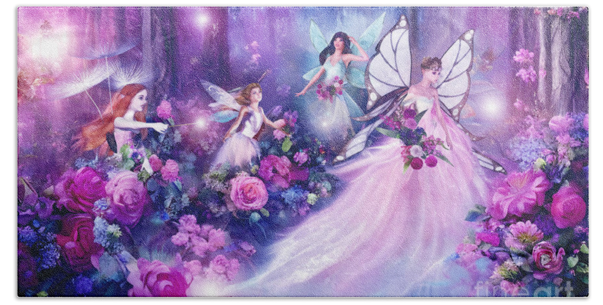 Dancing Fairies Hand Towel featuring the digital art Dancing Fairies by Two Hivelys