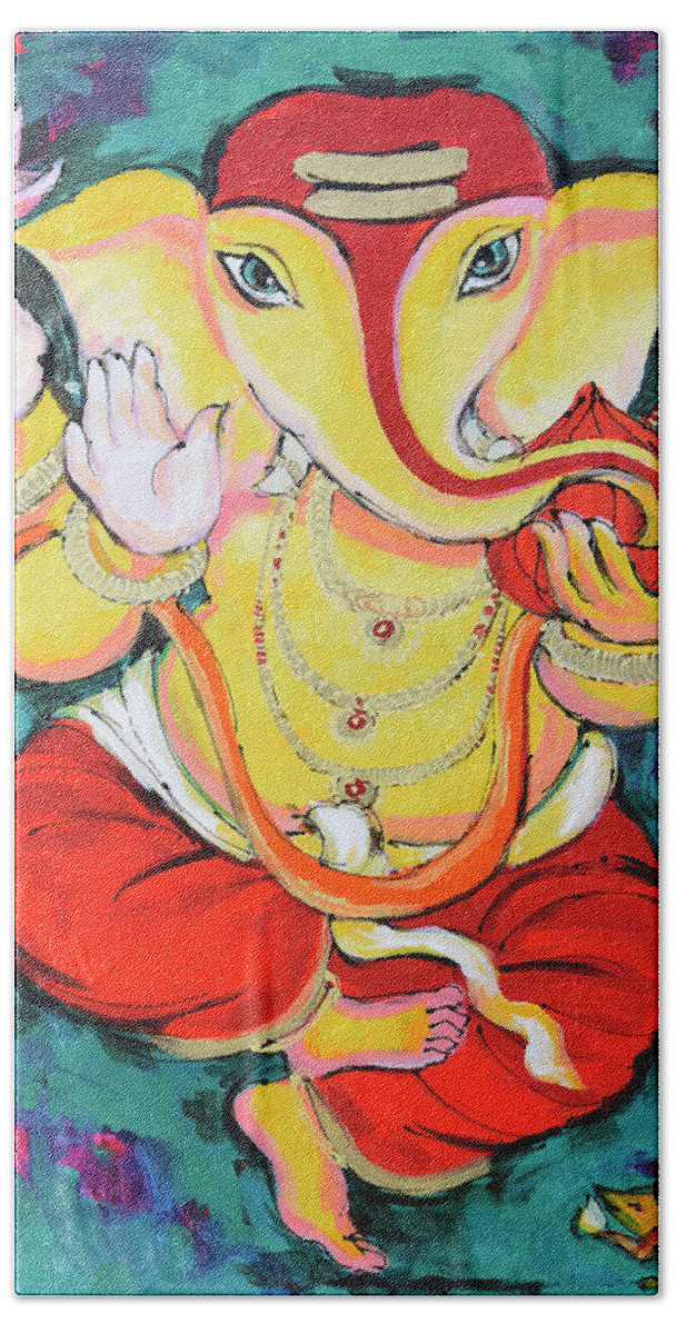 Ganesha Bath Towel featuring the painting Dancing Ganesh by Jyotika Shroff