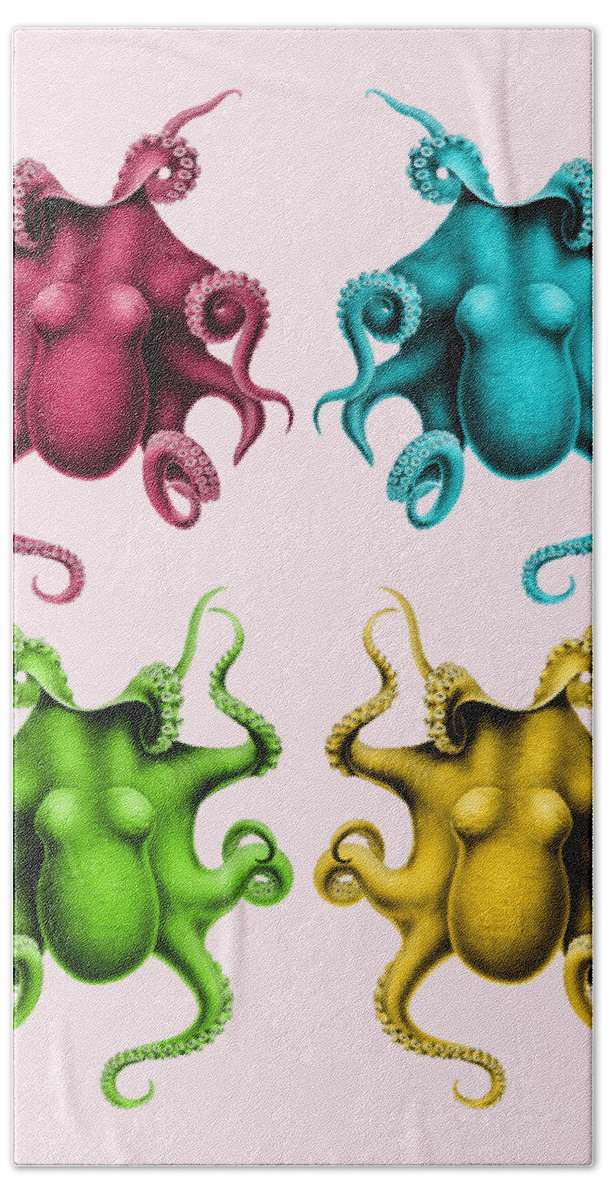 Octopus Hand Towel featuring the mixed media Dancing Octopi by Madame Memento