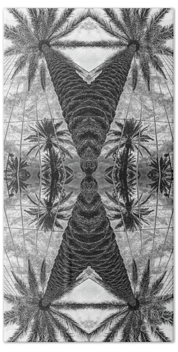 Kaleidoscope Hand Towel featuring the digital art Dancing Palms BW by Elisabeth Lucas