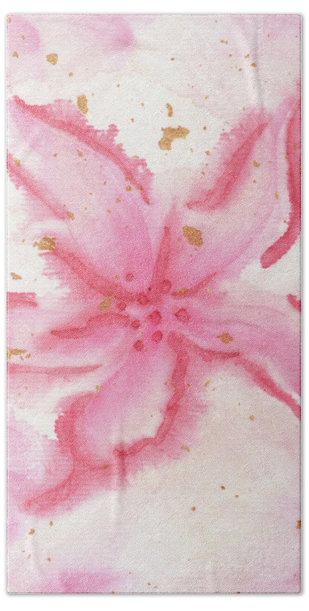 Red Poinsettia Watercolor Painting Hand Towel featuring the painting Dancing Poinsettia Star Flower by Anne Nordhaus-Bike