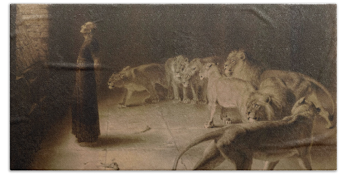 Briton Riviere Hand Towel featuring the painting Daniel's Answer to the King, 1892 by Briton Riviere