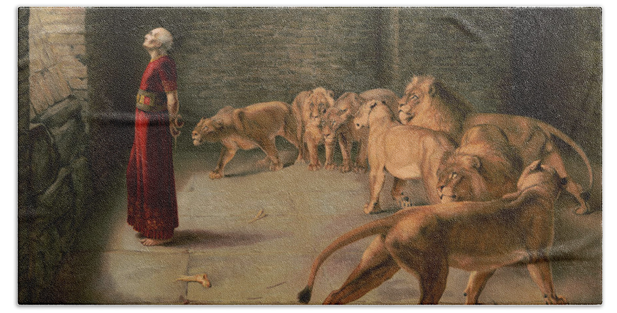 Briton Riviere Hand Towel featuring the painting Daniel's Answer to the King, 1893 by Briton Riviere