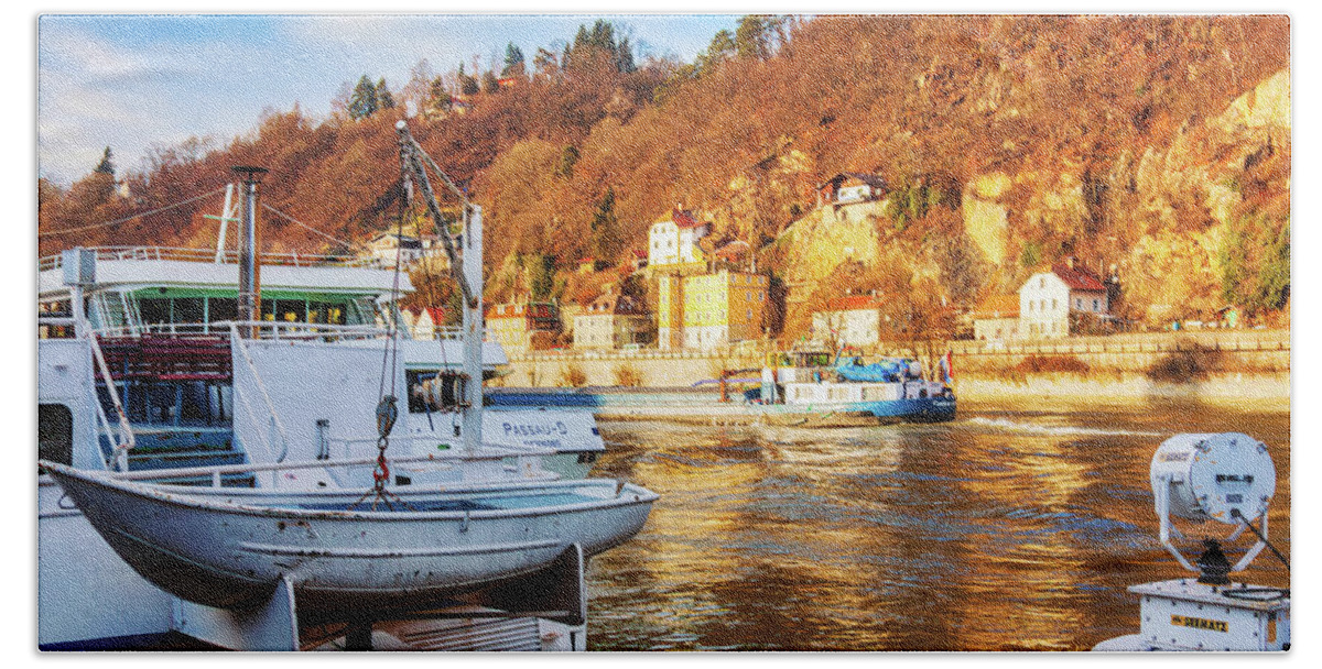 River Bath Towel featuring the photograph Danube River in Passau, Germany by Tatiana Travelways