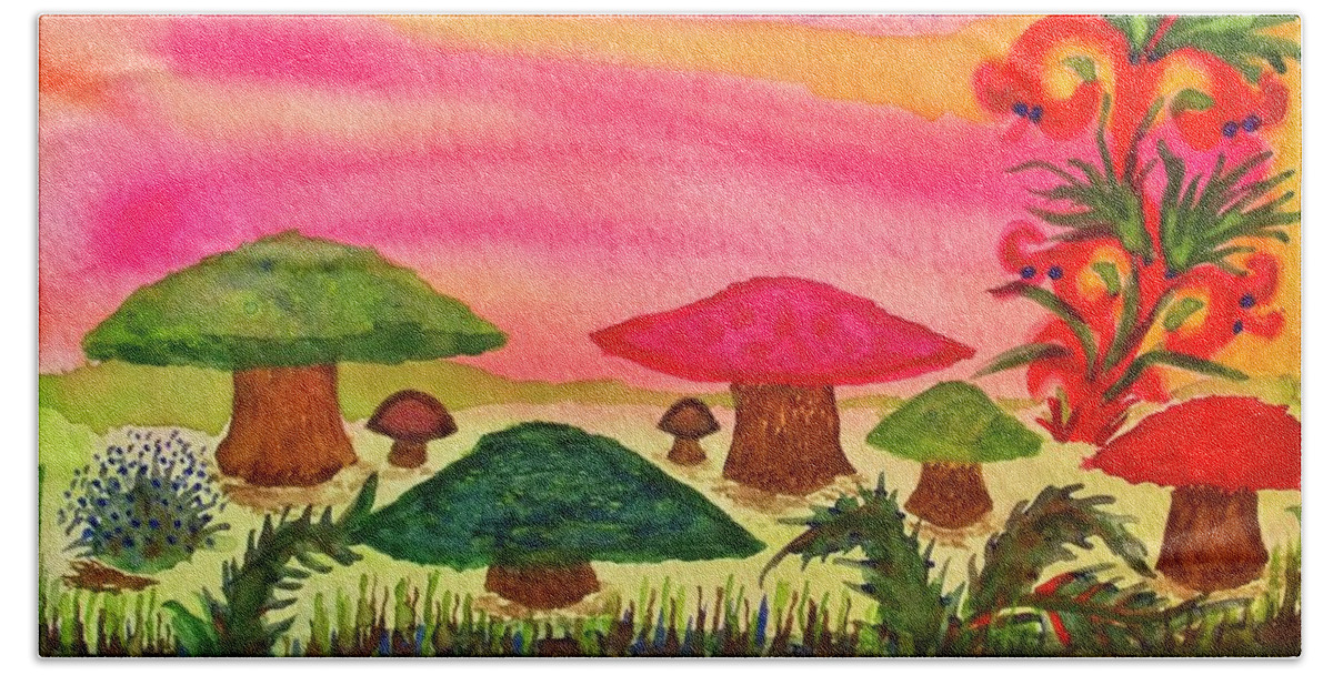 Mushrooms Hand Towel featuring the painting Dare To Keep Dreaming by Karen Nice-Webb