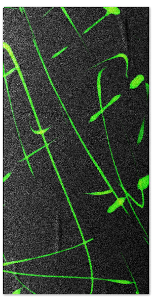 Black Hand Towel featuring the painting Dark Art Green Light by Olivia Seger