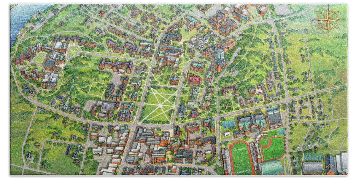 Dartmouth College Bath Towel featuring the digital art Dartmouth College Campus Map by Maria Rabinky