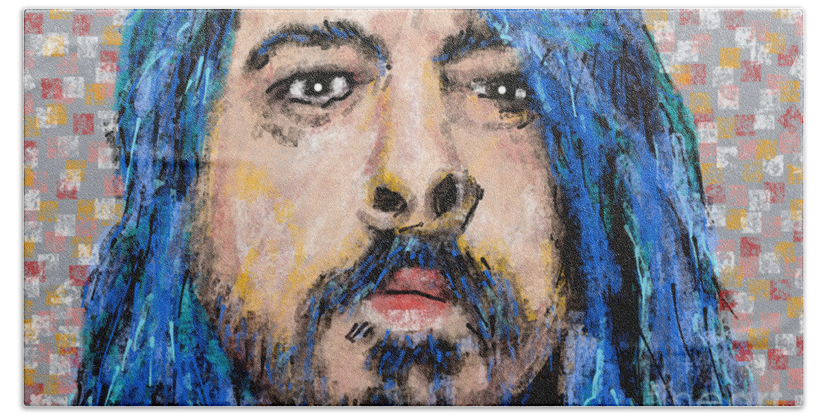 Dave Grohl Foo Fighters Music Concert Celebrity Rockstar Star Rock And Roll Digital Musician Icon Hand Towel featuring the painting Dave Grohl The Foo Fighters by Bradley Boug