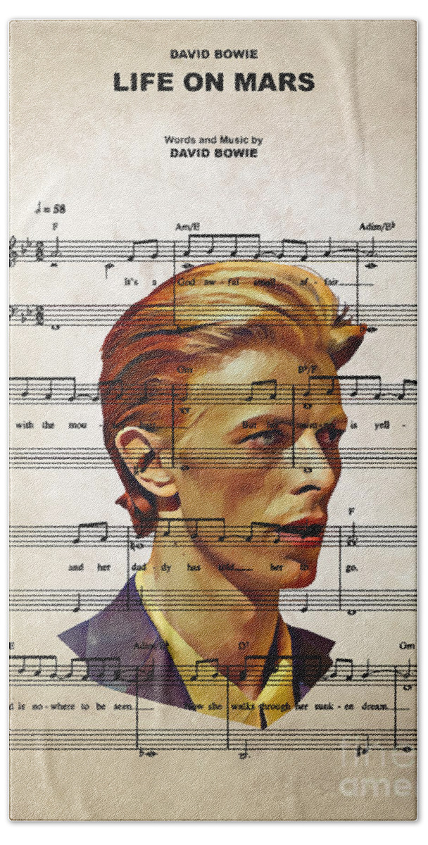 David Bowie Hand Towel featuring the digital art David Bowie - Life On Mars by Bo Kev