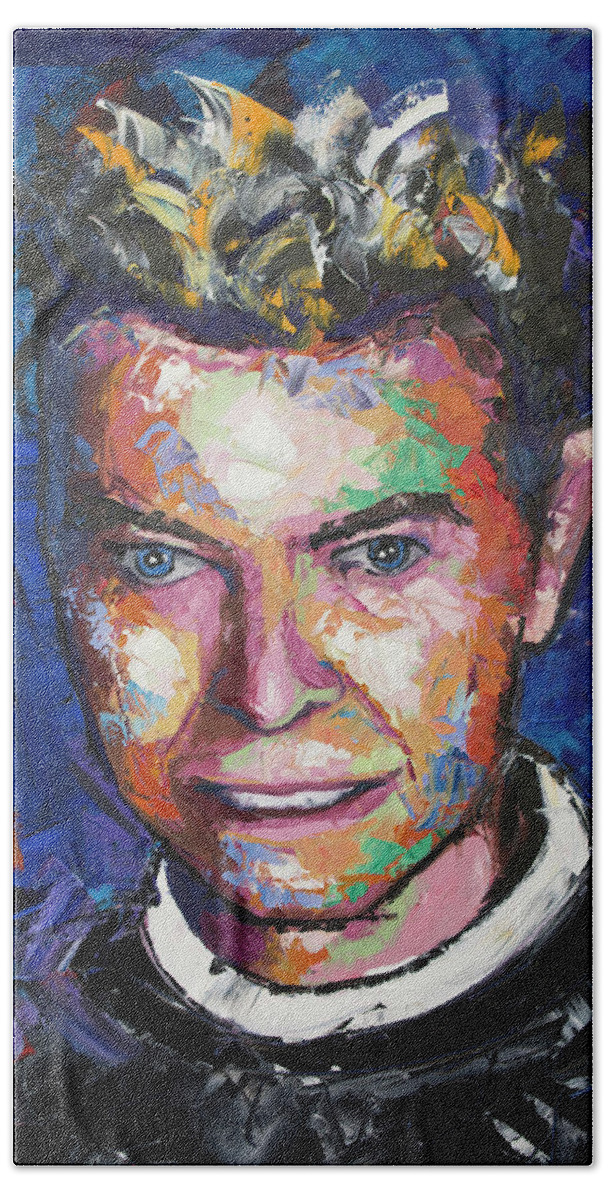 David Bowie Bath Towel featuring the painting David Bowie VI by Richard Day