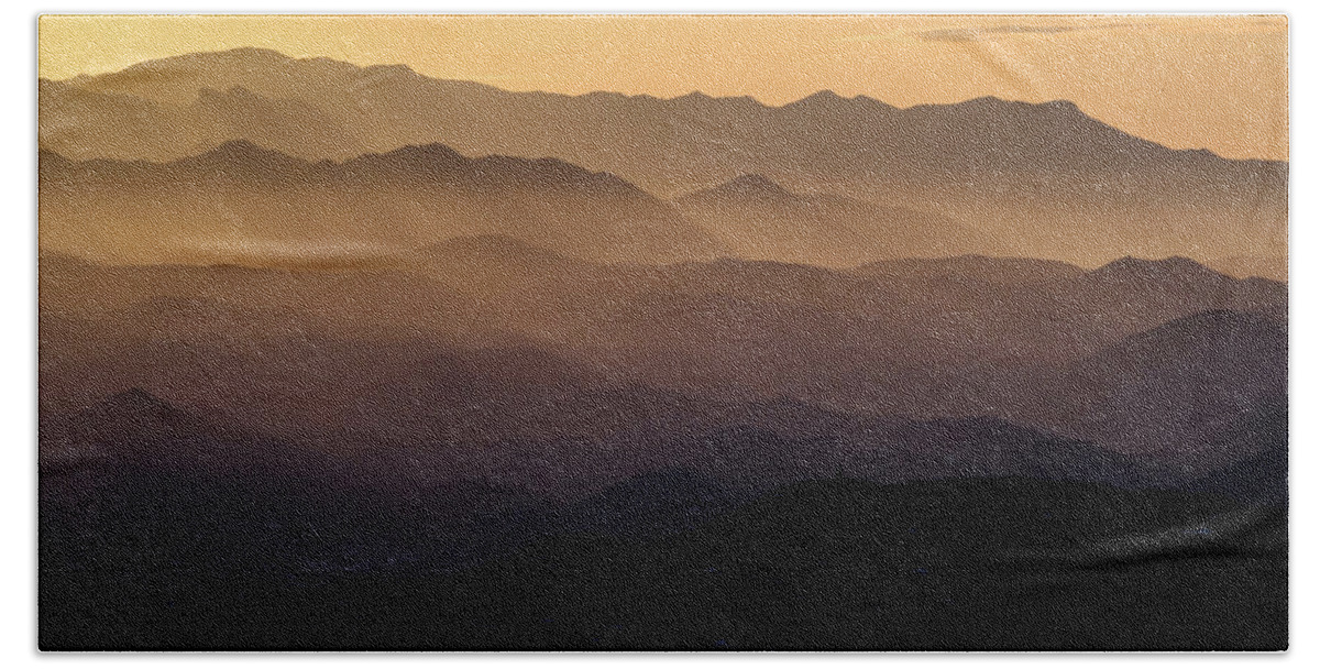 Almijara And Alhama Bath Towel featuring the photograph Dawn in the Sierra Tejeda mountains by Gary Browne