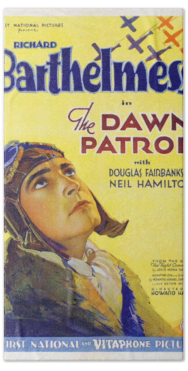 Dawn Hand Towel featuring the mixed media ''Dawn Patrol'', with Richard Barthelmess, 1930 by Stars on Art