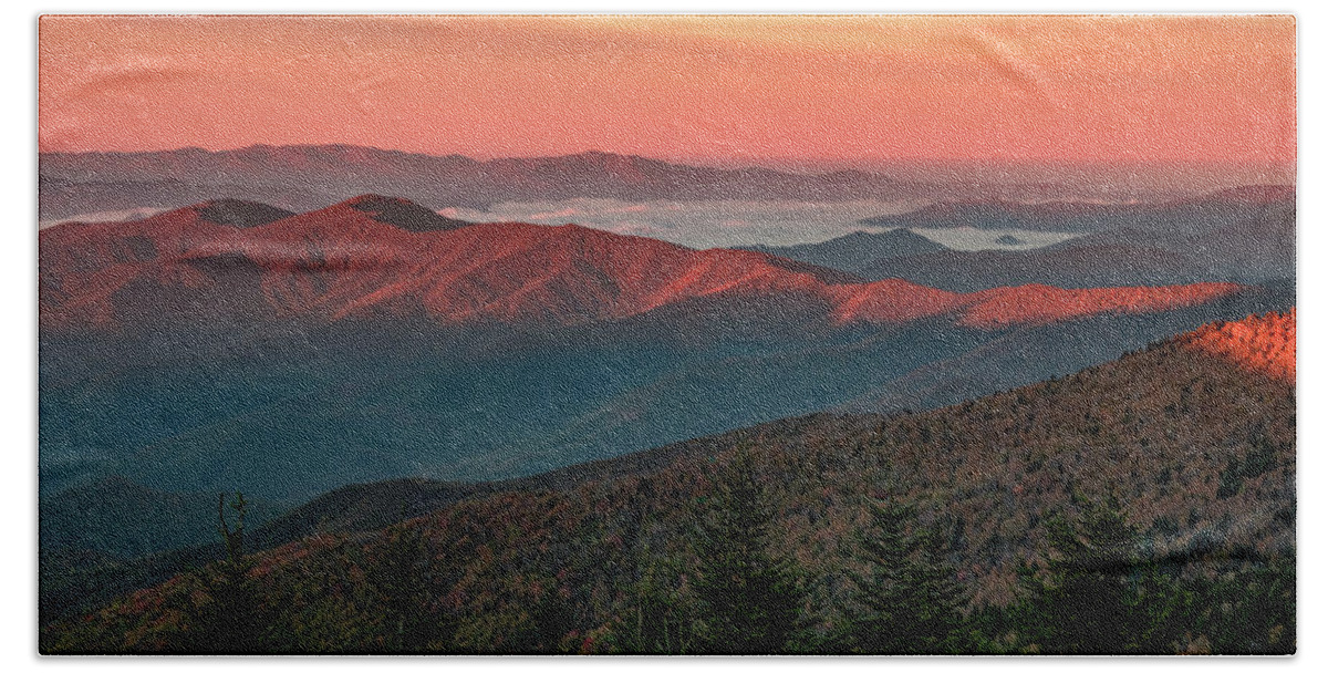 Dawn First Light Hand Towel featuring the photograph Dawn's Early Light From Clingman's Dome by Marcy Wielfaert