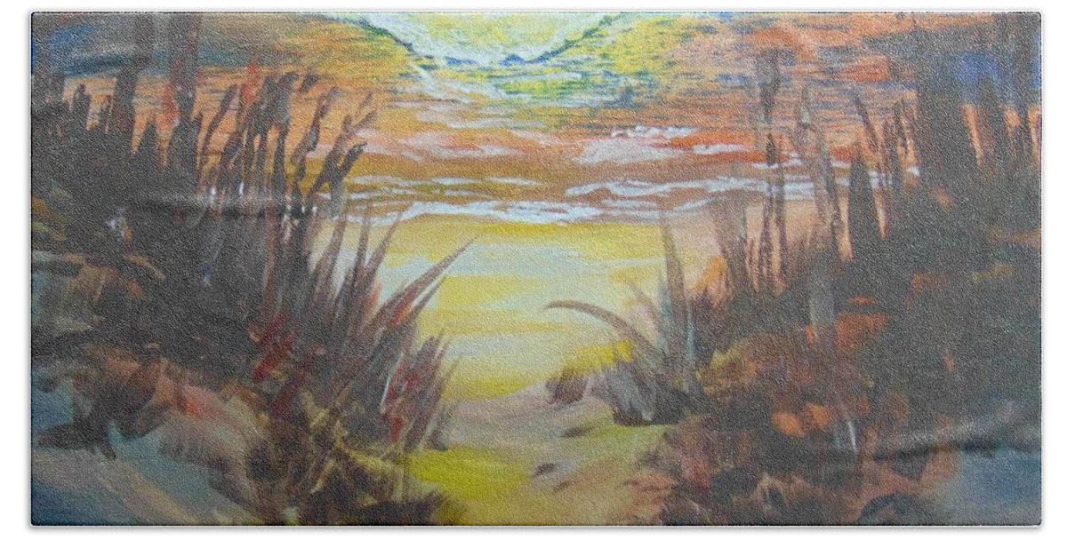 Beach Bath Towel featuring the painting Dawn's Early Light by Saundra Johnson