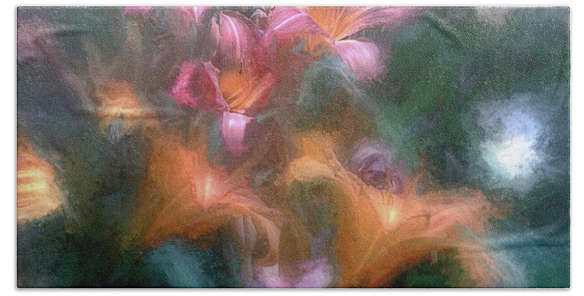 Lily Bath Towel featuring the photograph Day Lilies in the Fog by Wayne King