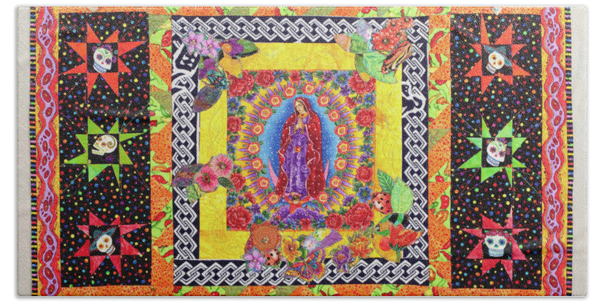 Day Of The Dead Bath Towel featuring the mixed media Day of the Dead Celebration by Vivian Aumond