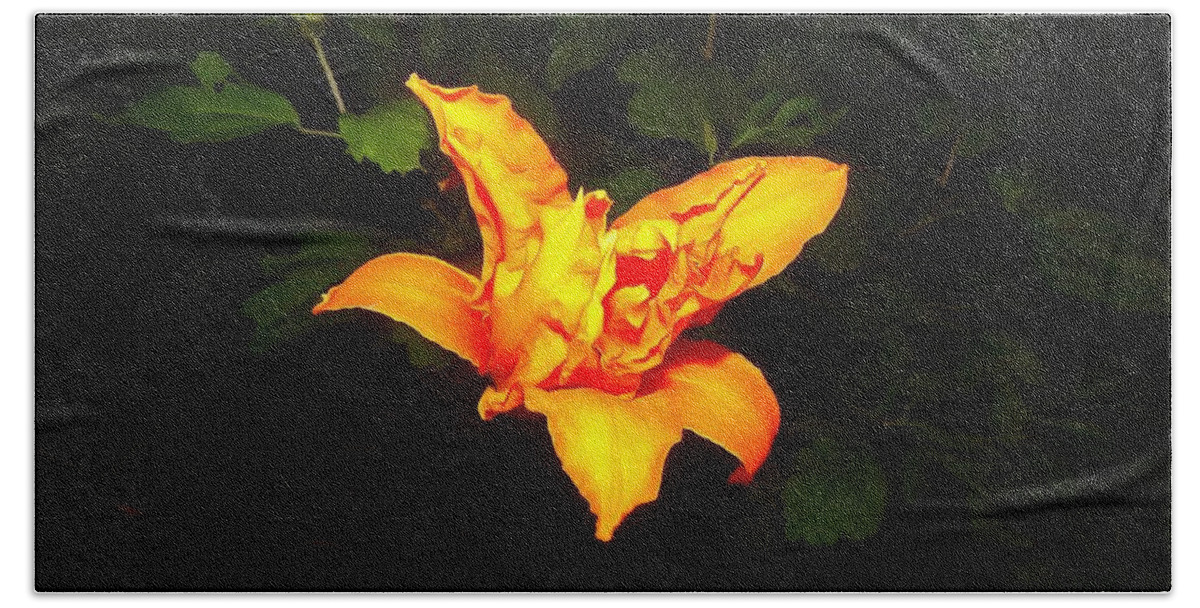 Daylily Bath Towel featuring the photograph Daylily at Night by Christopher Reed