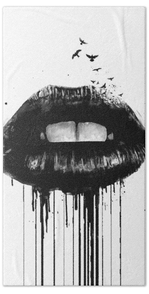 Lips Hand Towel featuring the mixed media Dead love by Balazs Solti