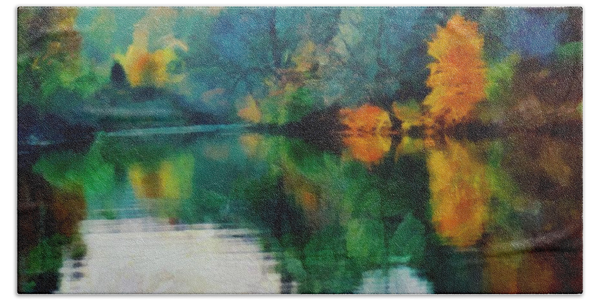 Lake Bath Towel featuring the mixed media Deep Fall on the Lake by Christopher Reed