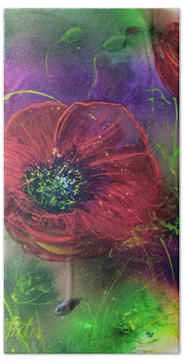Poppy Hand Towel featuring the painting Deep In The Garden by Cheryl Prather