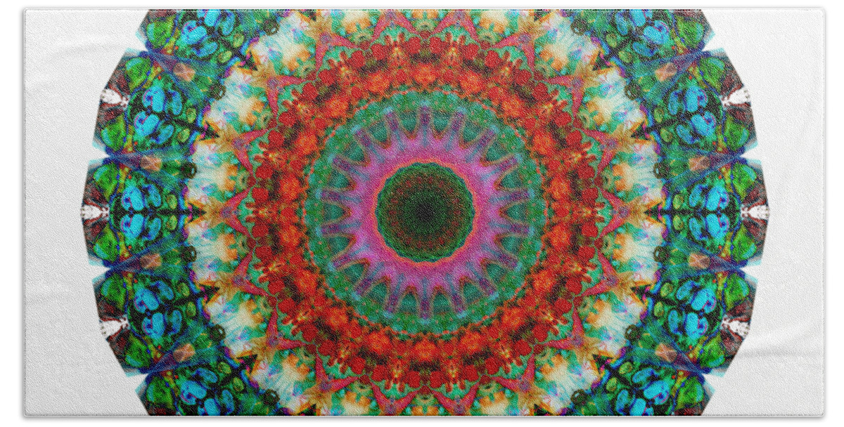 Kaliedescope Bath Towel featuring the painting Deep Love - Mandala Art By Sharon Cummings by Sharon Cummings