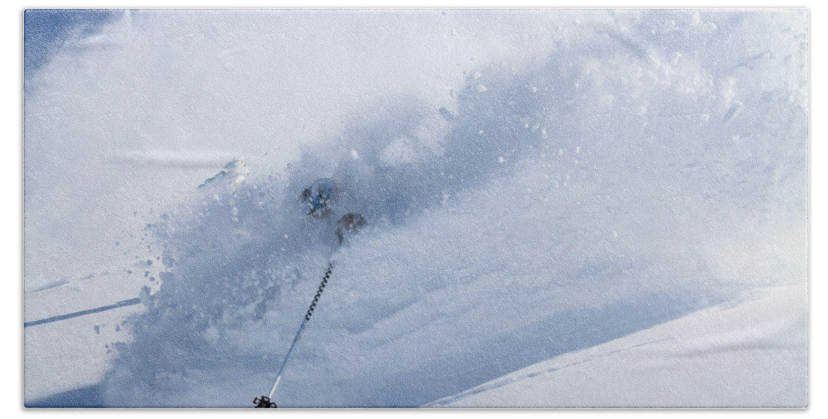 Utah Bath Towel featuring the photograph Deep Powder Skier - Snowbird, Utah - IMG_5472e by Brett Pelletier