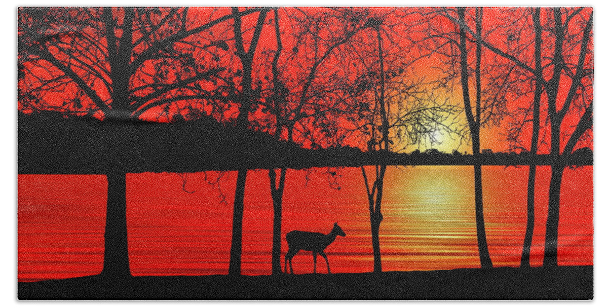 Deer Bath Towel featuring the photograph Deer at Sunset by Andrea Kollo