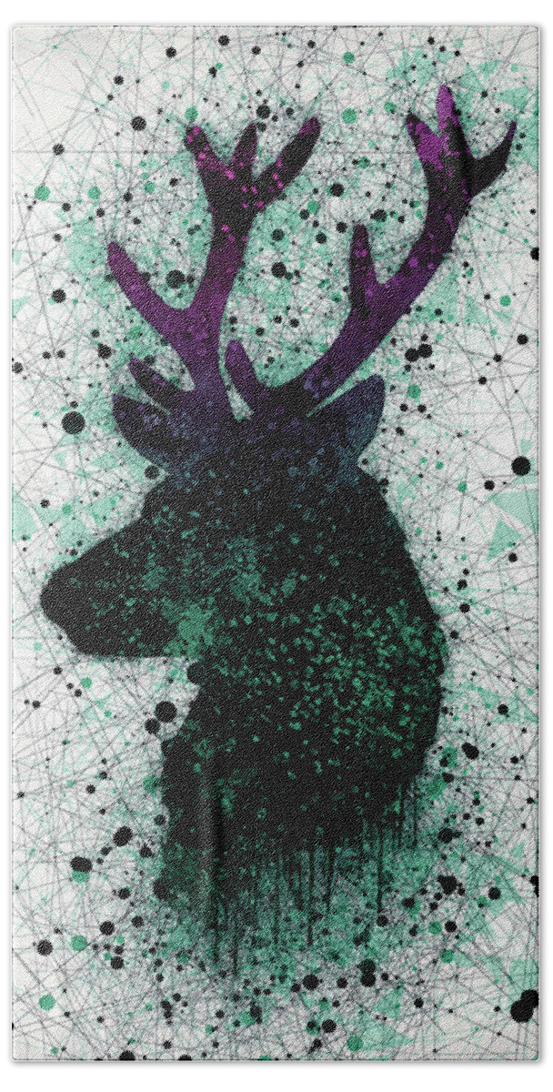 Deer Bath Towel featuring the digital art Deer looking left by B-Art Wall Art Designs