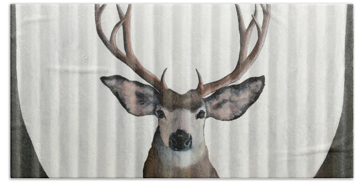 Deer Bath Towel featuring the painting Deer on Metal by Mr Dill