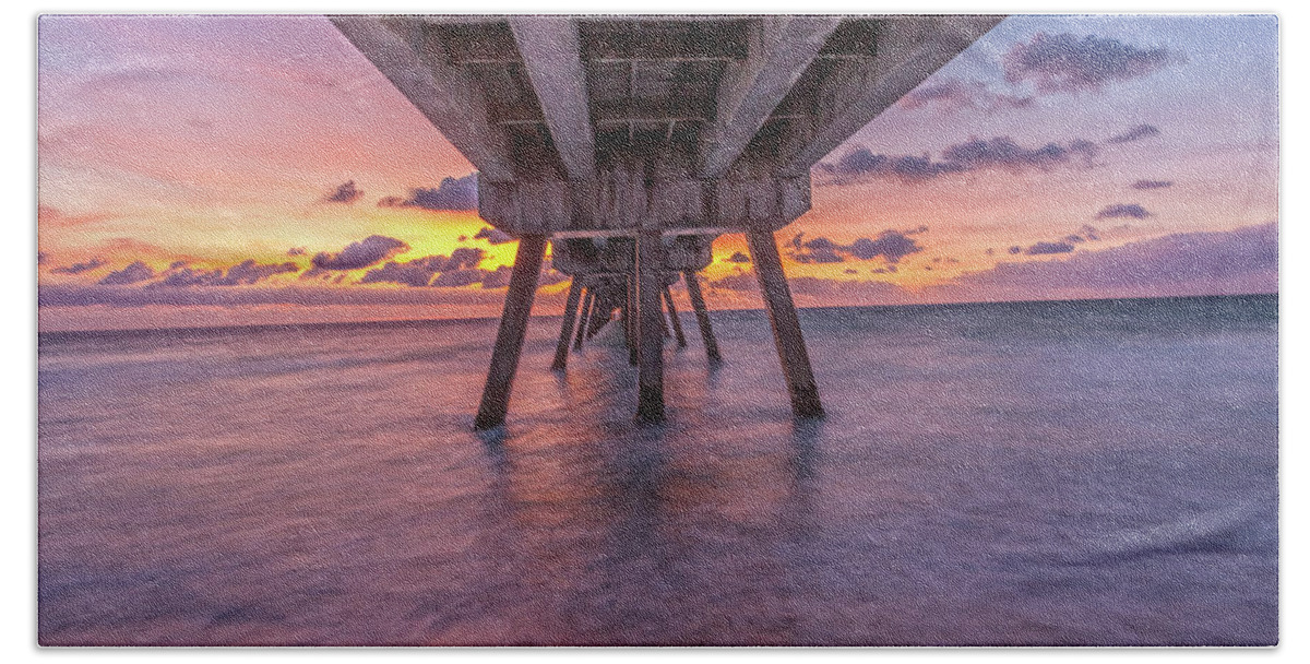Deerfield Beach Pier Bath Towel featuring the photograph Deerfield sunrise viewunder by Chris Spencer