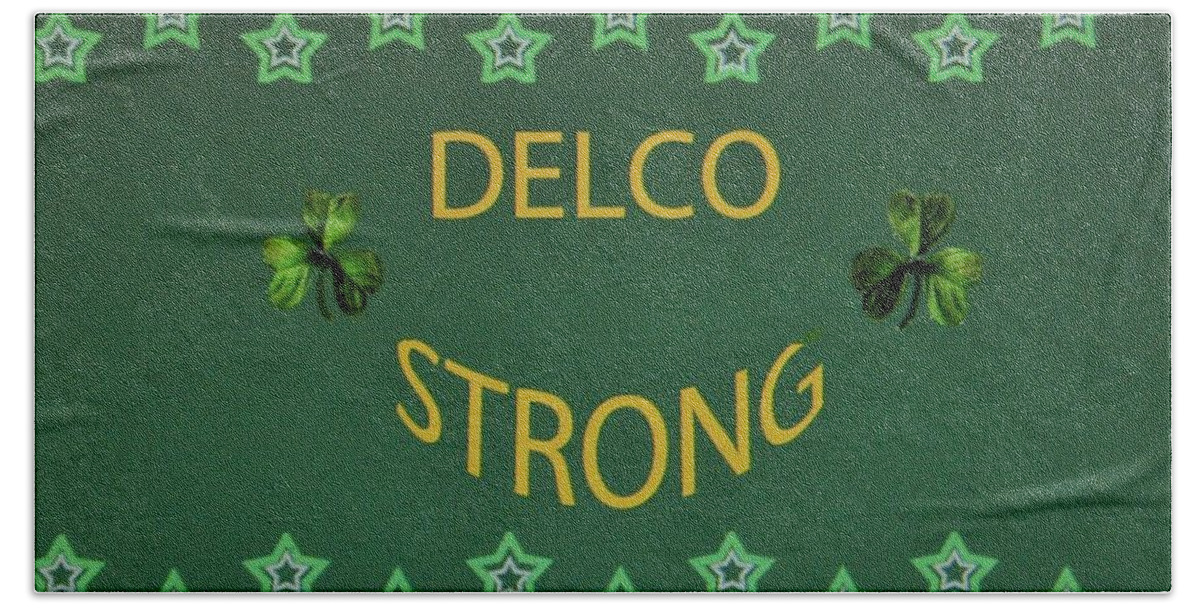 Delco Strong Face Mask Bath Towel featuring the digital art Delco Strong Face Mask by Jeannie Allerton