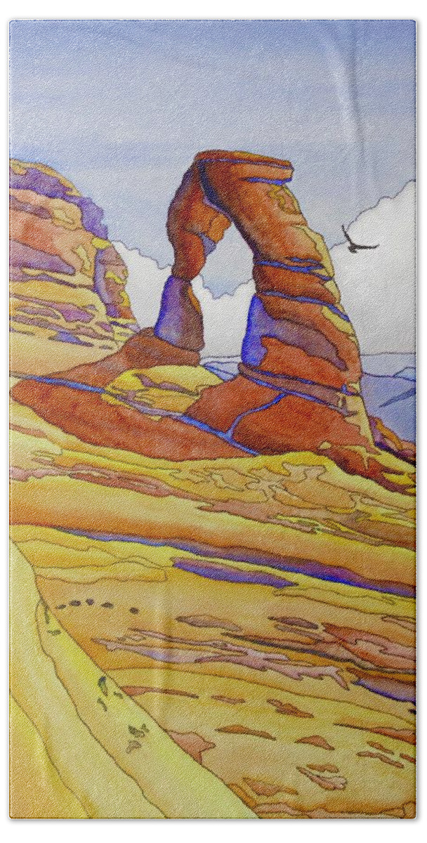 Kim Mcclinton Hand Towel featuring the painting Delicate Arch by Kim McClinton