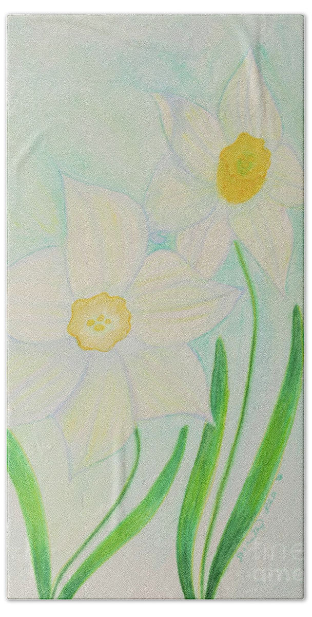 Dorothy Lee Art Bath Towel featuring the painting Delicate Daffodils by Dorothy Lee
