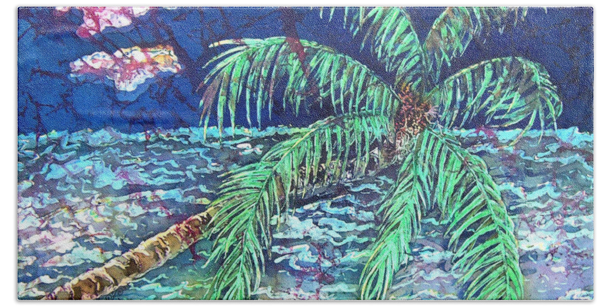 Seascape Hand Towel featuring the painting Delightful Day in the Tropics - Palm Tree by Sue Duda