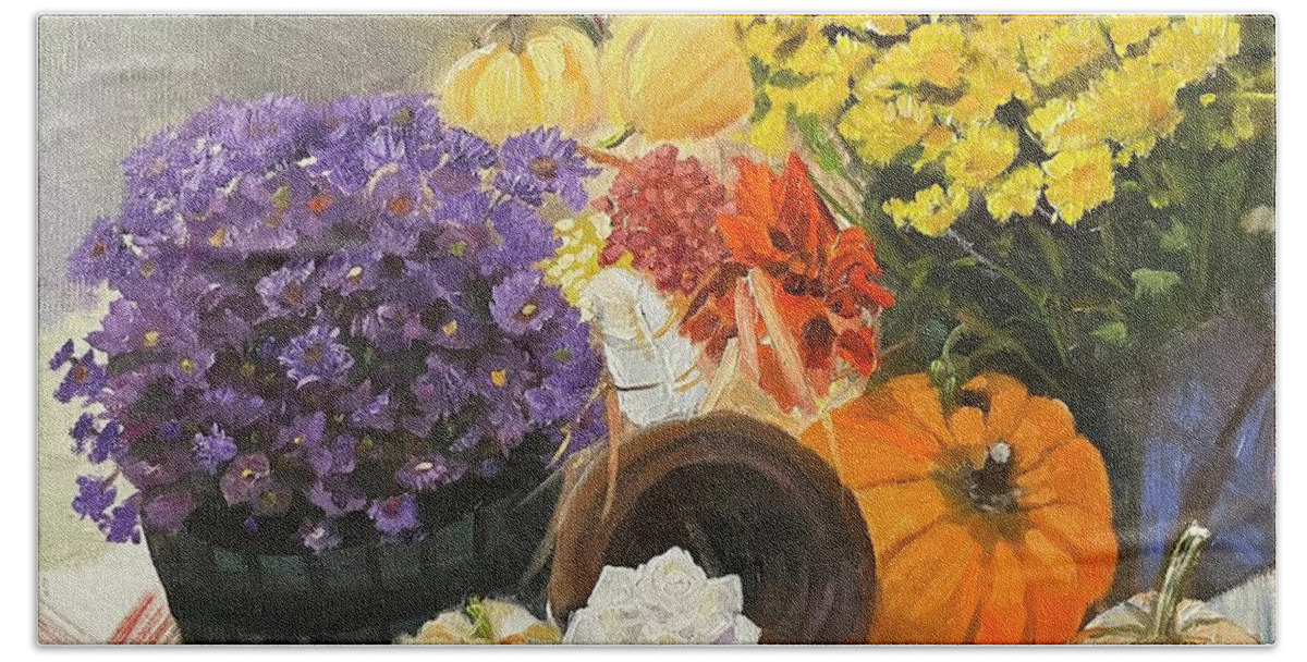  Bath Towel featuring the painting Delightful Day with Candy by Jan Dappen