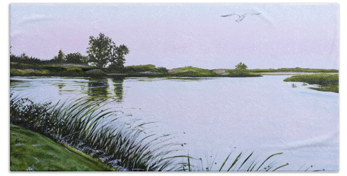 Landscape Hand Towel featuring the painting Delta at Dusk by Elizabeth Robinette Tyndall
