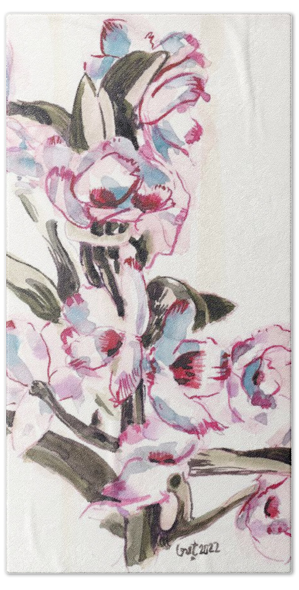 Noble Bath Towel featuring the painting Dendrobium Nobile by George Cret